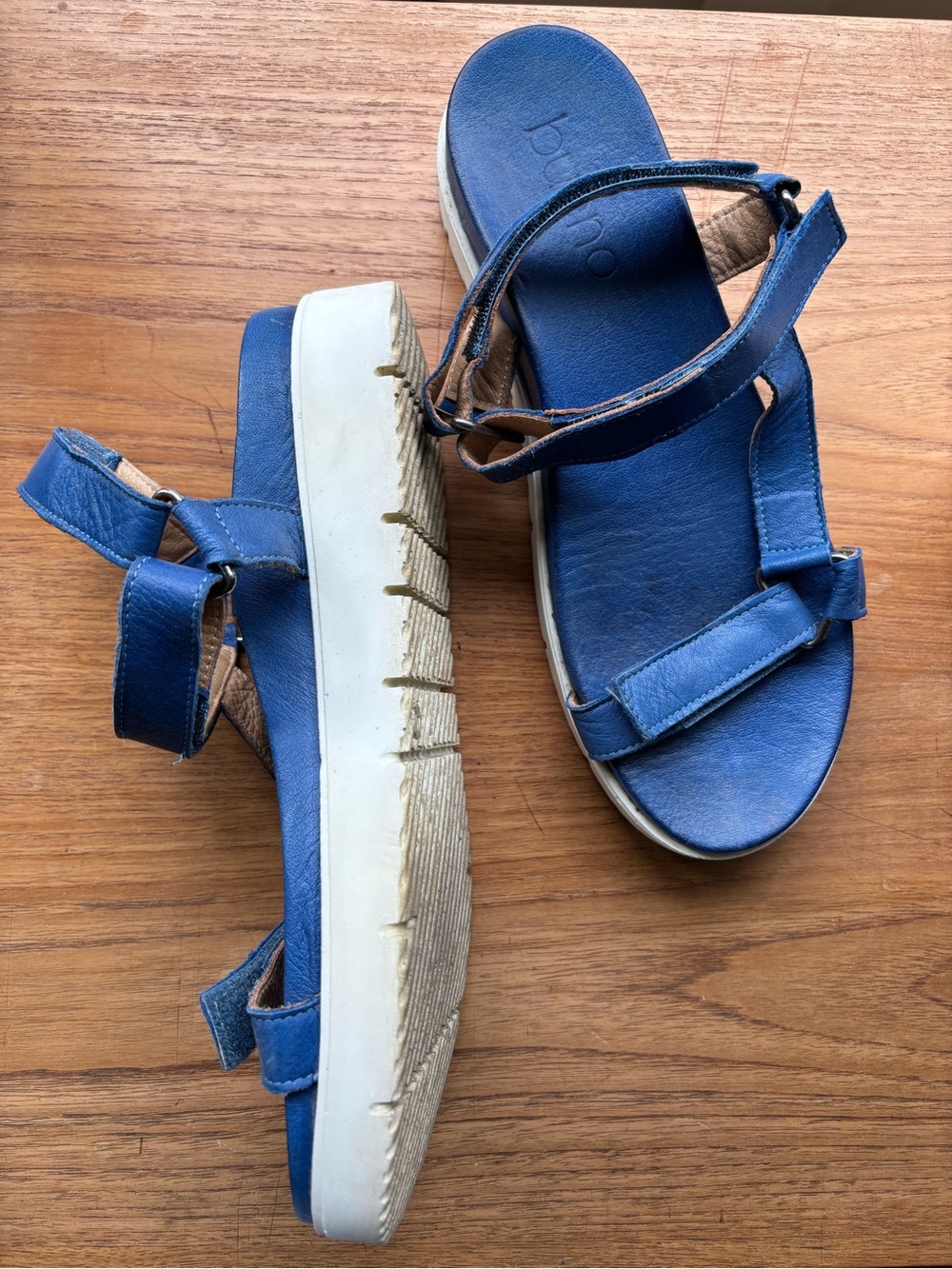 Bueno Blue Leather Strap Sandals